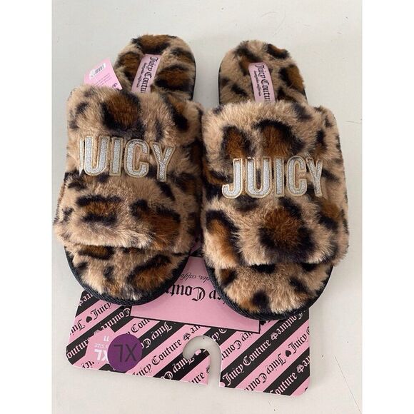 Juicy Couture ELDORIS 2 Faux Fur LEOPARD Slip On Slide Slippers Women’s Sz XL 11 - Picture 2 of 12